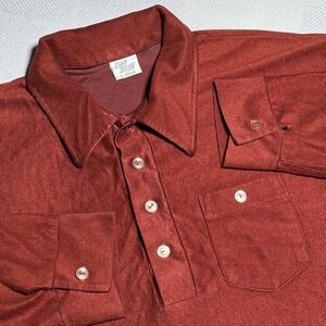 Vintage 70s 80s Big Man by Block Polo Shirt‎ Mens XL/2XL Long Sleeve Velour